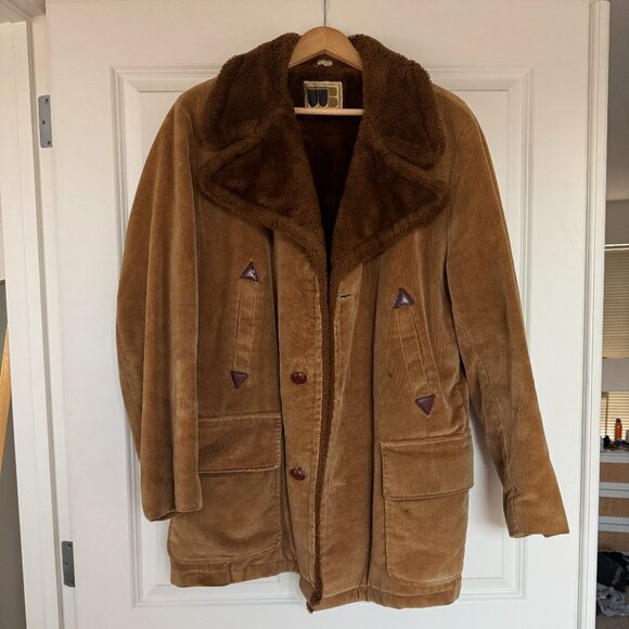 Vintage William Barry Corduroy Button Up Cozy Sherpa Coat Jacket 70s - M/L - Picture 2 of 7
